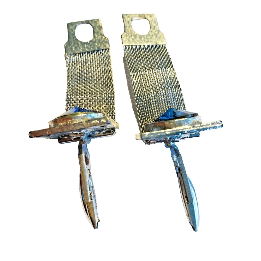 Vintage Blue Rivoli Wrap Cufflinks Large Stones Silvertone Mesh Mid Century Chic